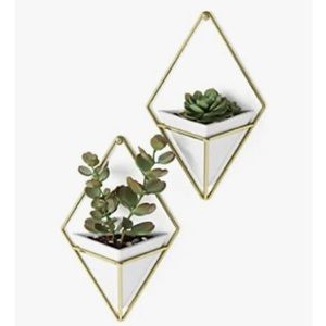 Umbra Stoneware Ceramic White and Gold Trigg Wall Display Planters